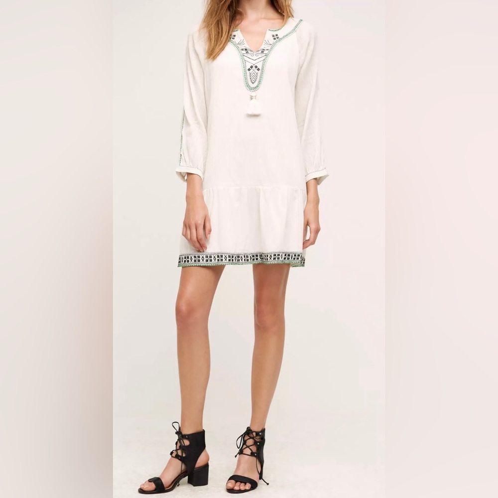 Flannel by Anthropologie Talara Drop-Waist Gauzy Boho Dress Size 1 (Small)